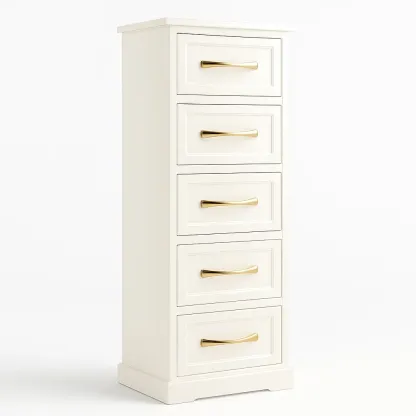 Cassettiera a 5 cassetti in mdf bianco con maniglie in metallo dorato 130x45x40 cm-CASALIQ