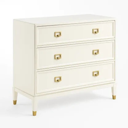 Cassettiera in legno con 3 cassetti e maniglie in metallo avorio-CASALIQ