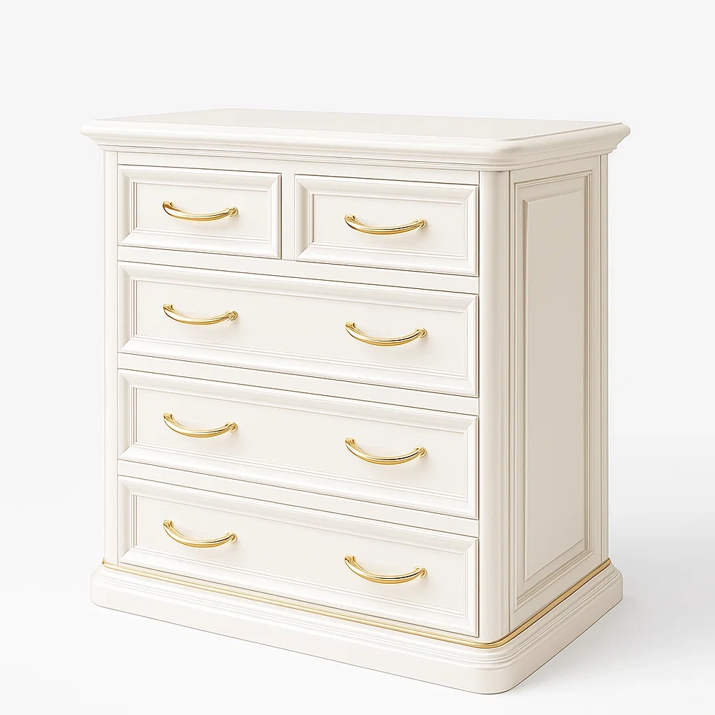 Cassettiera in mdf con 5 cassetti maniglie dorate avorio-CASALIQ