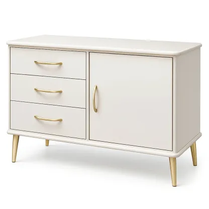 Armadietto in legno mdf con tre cassetti e un'anta bianco oro-CASALIQ