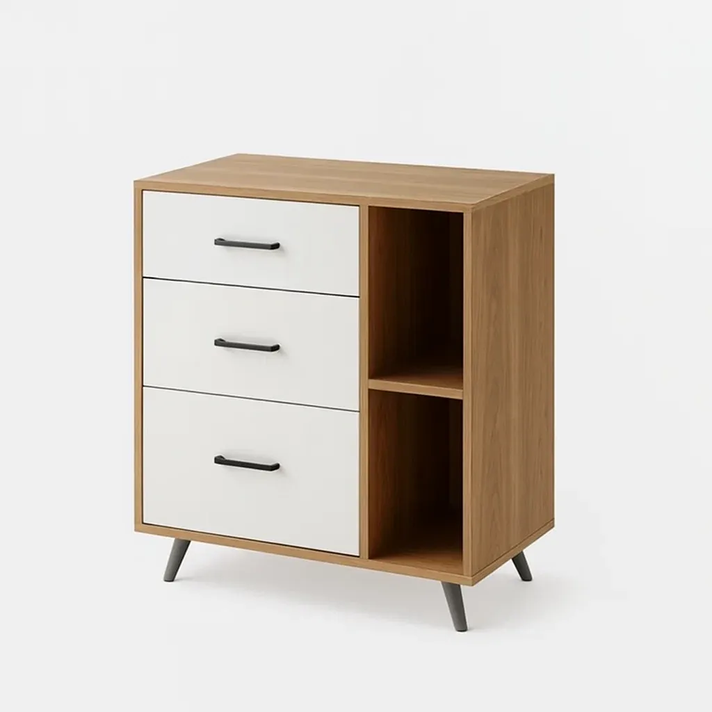 Armadietto in legno con 3 cassetti e 2 scomparti bianco/naturale-CASALIQ