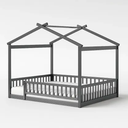 Letto per bambini casa in legno grigio 200x90x160 cm-CASALIQ