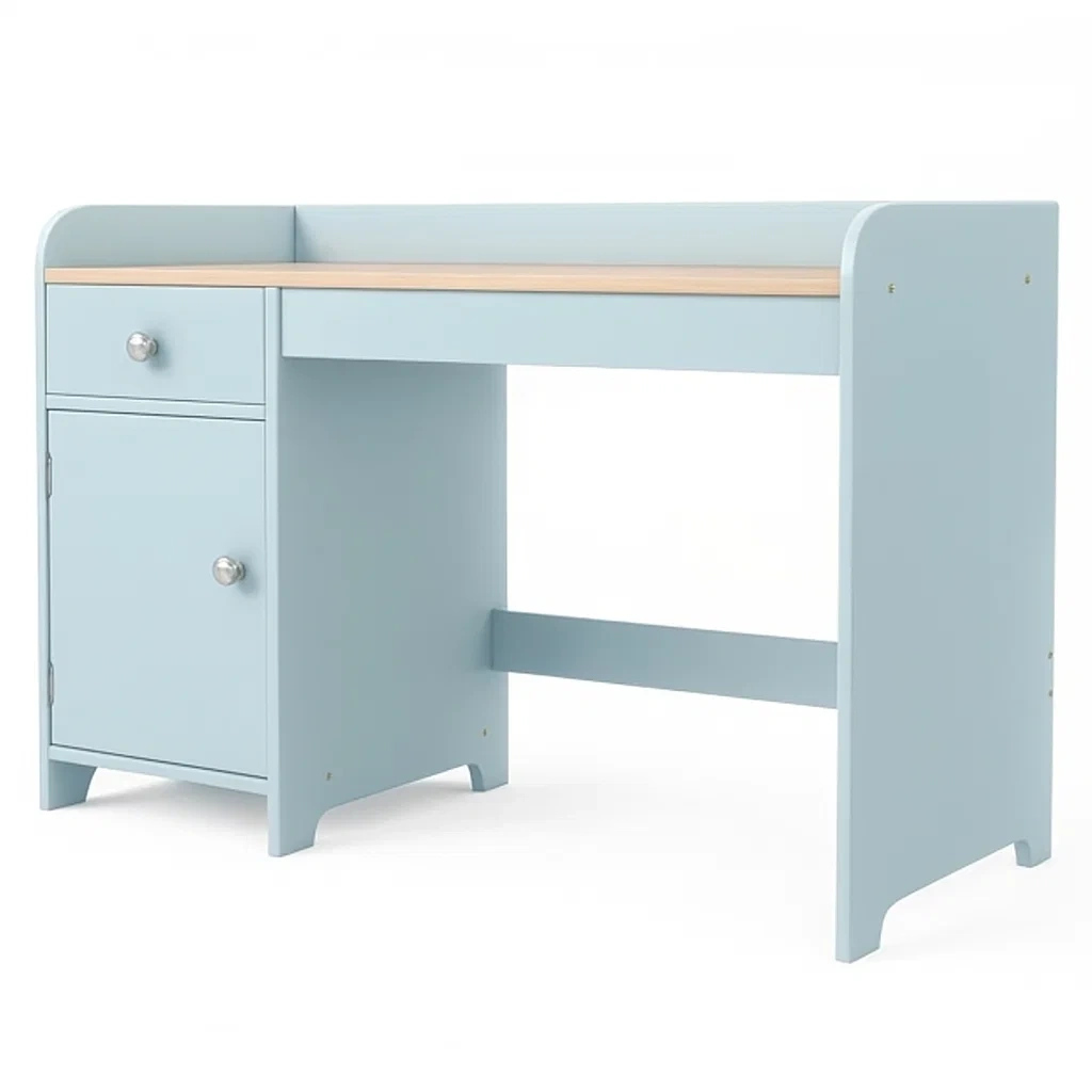 Scrivania per bambini con cassetto e armadietto in legno mdf azzurro-CASALIQ