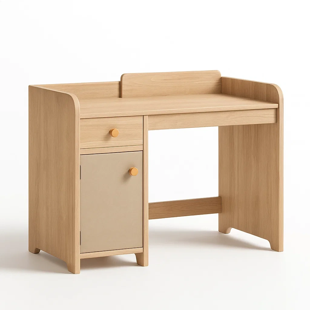 Scrivania per bambini in legno mdf rovere con cassetto e armadietto-CASALIQ
