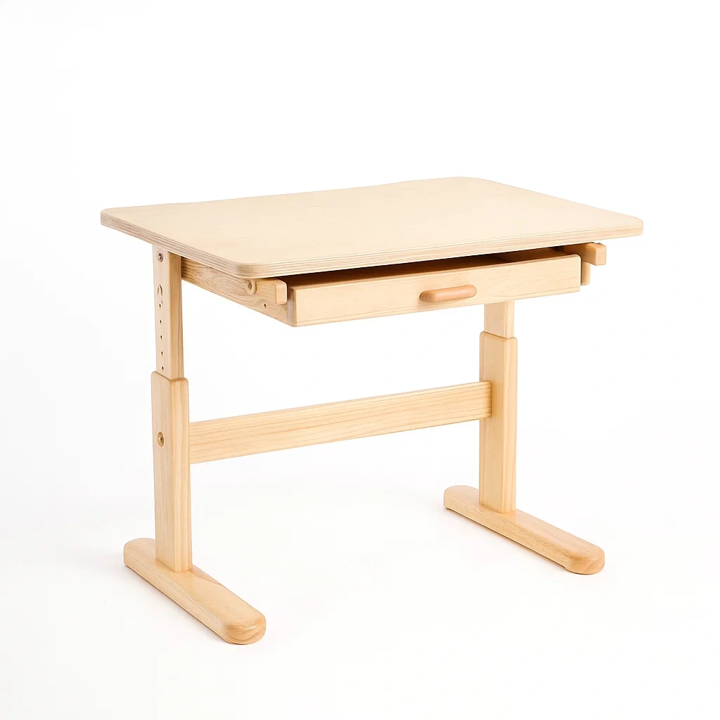 Scrivania per bambini regolabile in legno massello con cassetto-CASALIQ