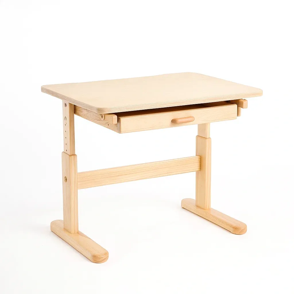 Scrivania per bambini regolabile in legno massello con cassetto-CASALIQ