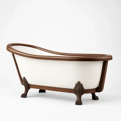 Vasca da bagno ovale in acrilico con dettagli in legno 170 cm bianco e marrone-CASALIQ