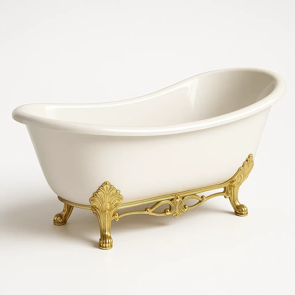 Vasca da bagno freestanding in ceramica con piedini in metallo bianco/oro-CASALIQ