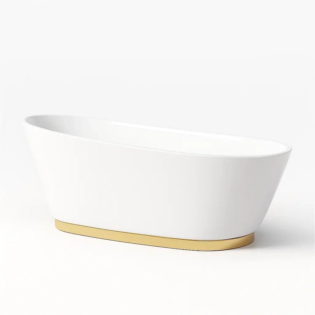 Vasca da bagno freestanding ovale acrilico bianco e base oro-CASALIQ