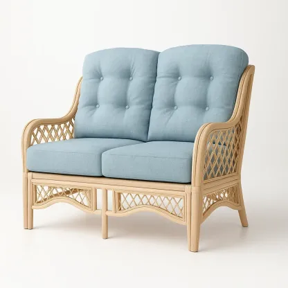 Divano a due posti in rattan imbottito in poliestere blu-CASALIQ