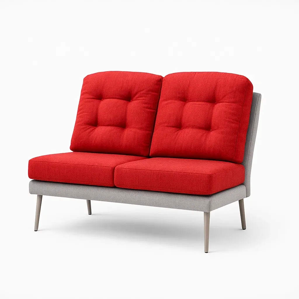 Divano a due posti in tessuto rosso e grigio con gambe in metallo-CASALIQ