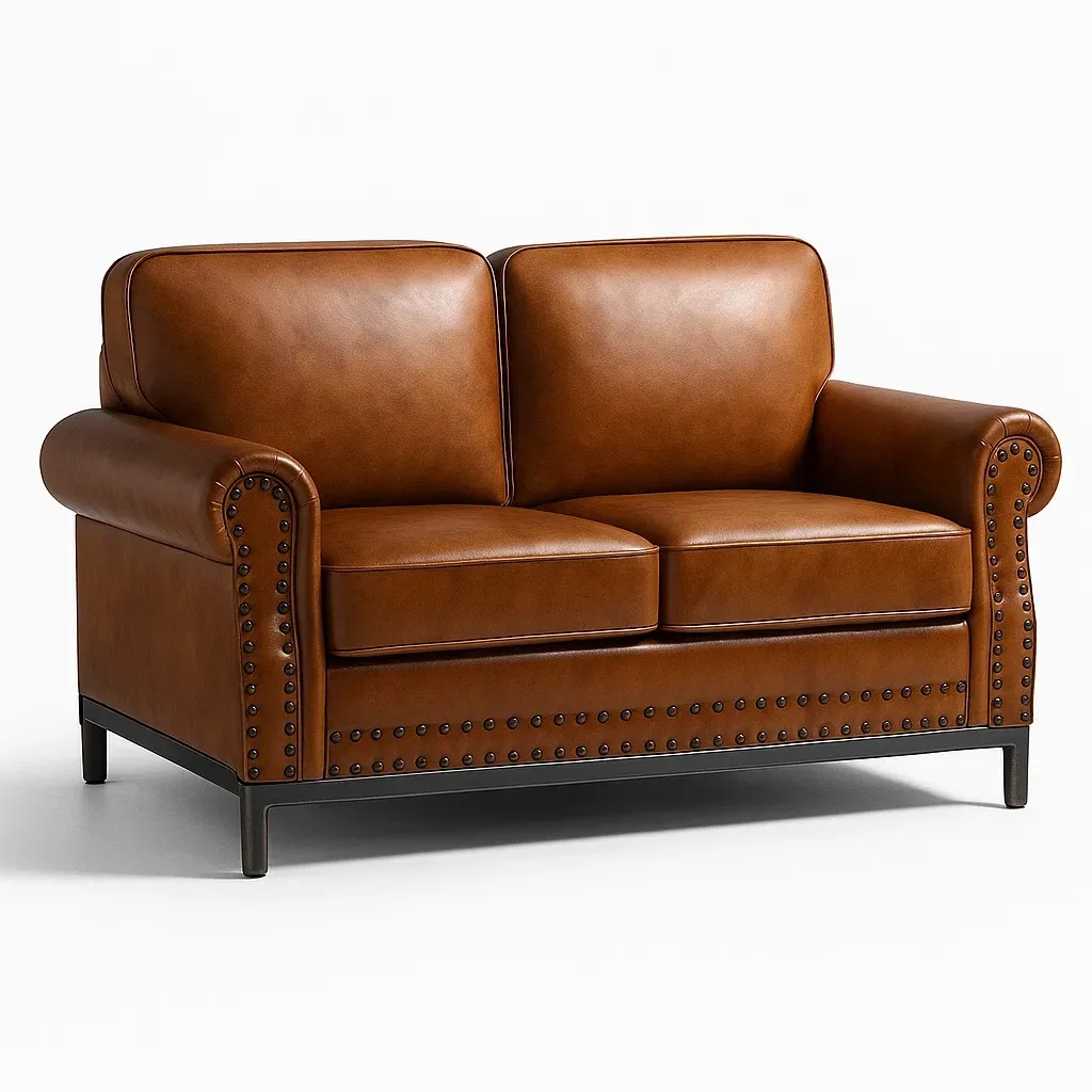 Divano a due posti in pelle sintetica con borchie-CASALIQ