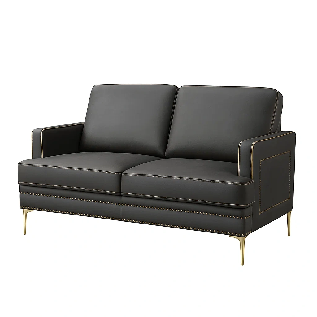 Divano a due posti in similpelle con gambe in metallo 180x85x75 cm-CASALIQ