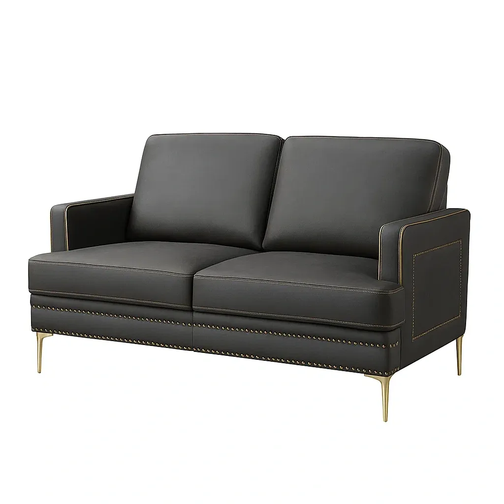 Divano a due posti in similpelle con gambe in metallo 180x85x75 cm-CASALIQ