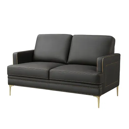 Divano a due posti in similpelle con gambe in metallo 180x85x75 cm-CASALIQ