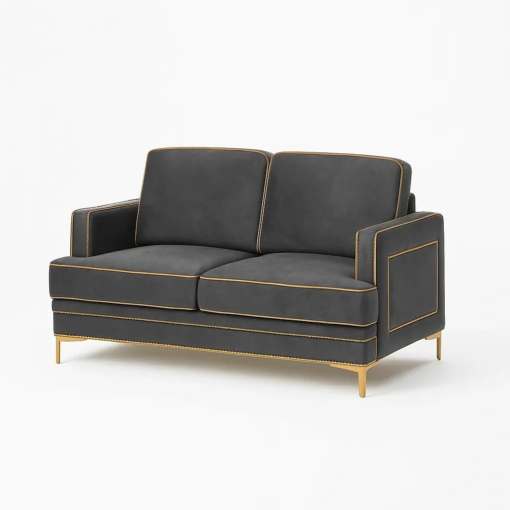 Divano a due posti in tessuto con gambe dorate grigio-CASALIQ