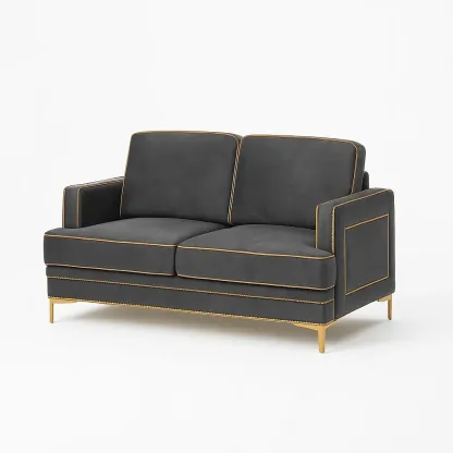 Divano a due posti in tessuto con gambe dorate grigio-CASALIQ