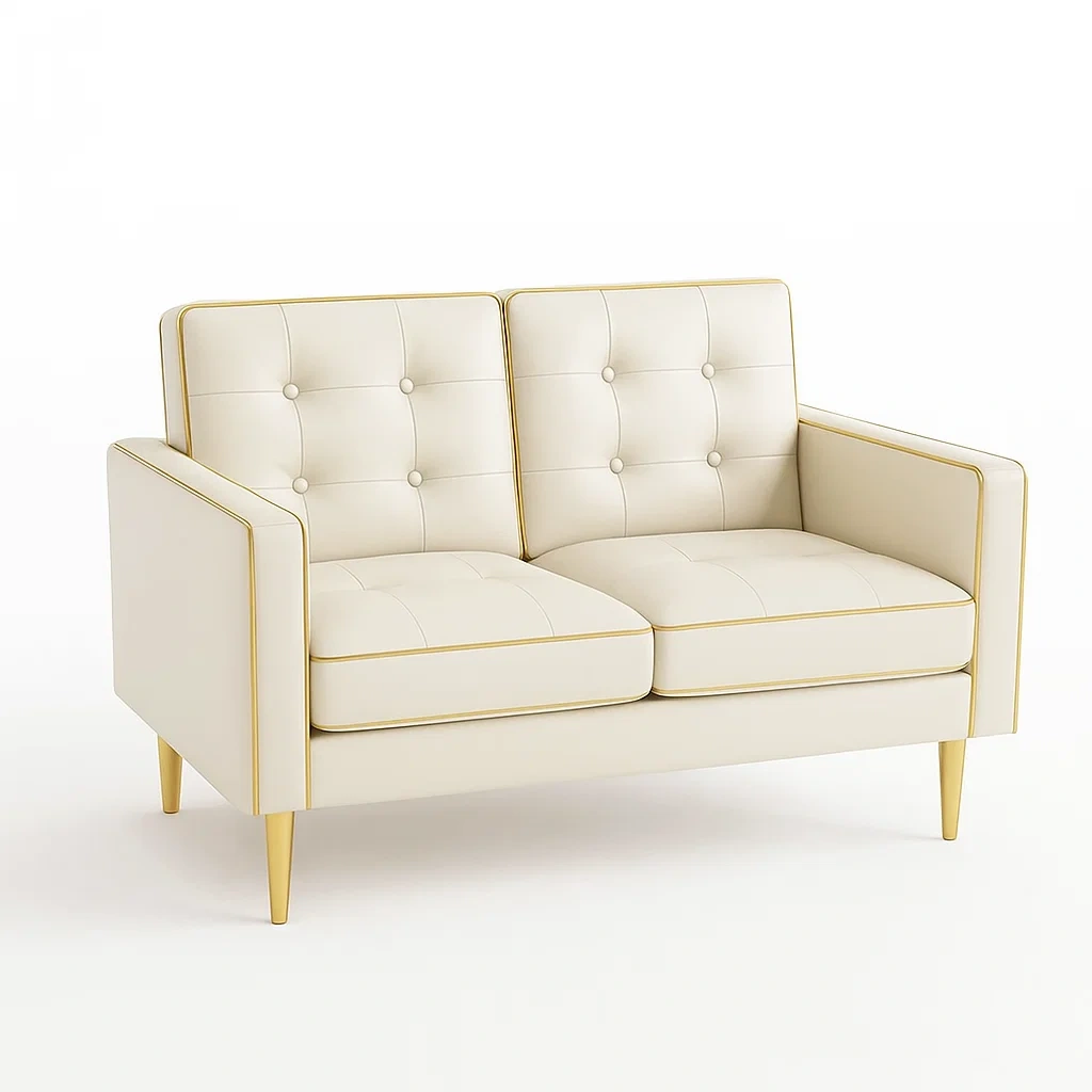 Divano a due posti in pelle sintetica con gambe in legno crema-CASALIQ