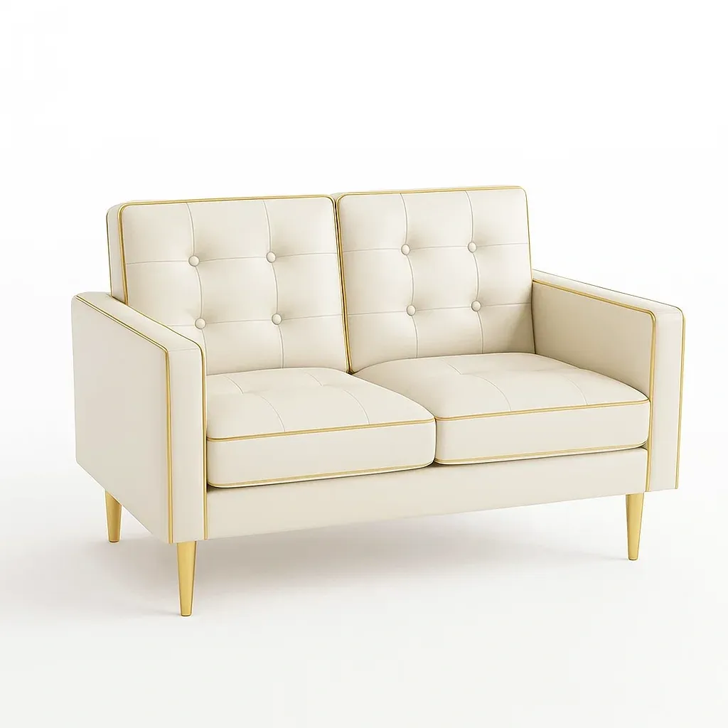 Divano a due posti in pelle sintetica con gambe in legno crema-CASALIQ