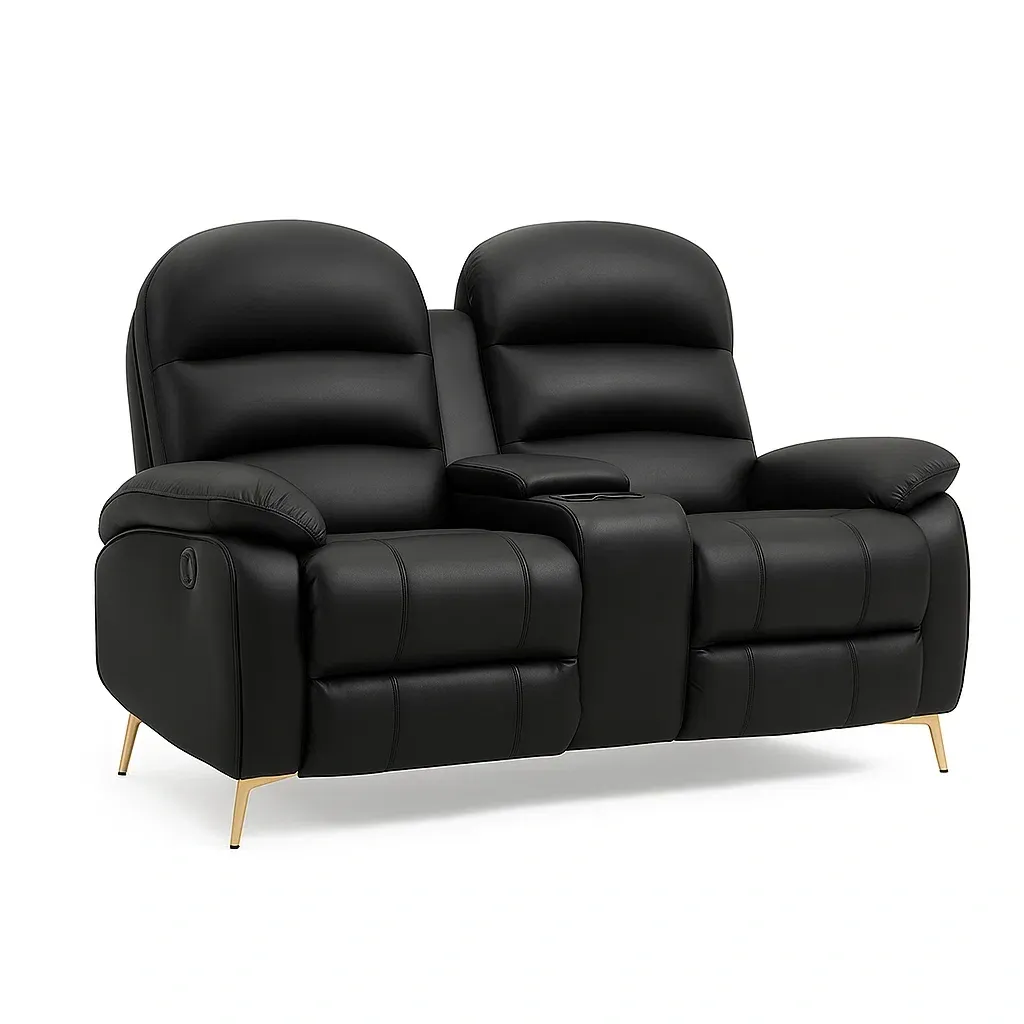Divano a due posti reclinabile in similpelle nera con piedini in metallo-CASALIQ