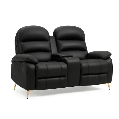 Divano a due posti reclinabile in similpelle nera con piedini in metallo-CASALIQ