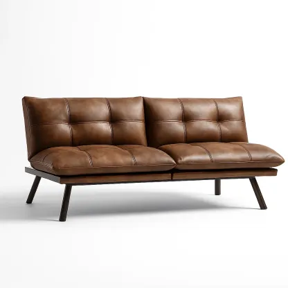 Divano a due posti in ecopelle marrone con struttura in legno-CASALIQ