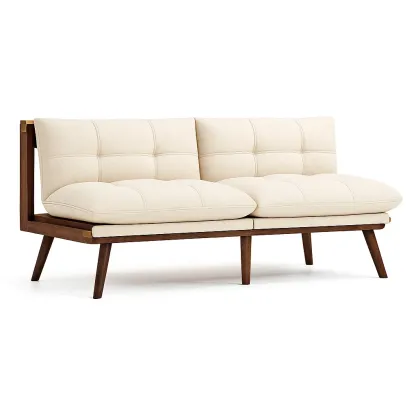 Divano a due posti in legno e poliestere beige 180x75x80 cm-CASALIQ