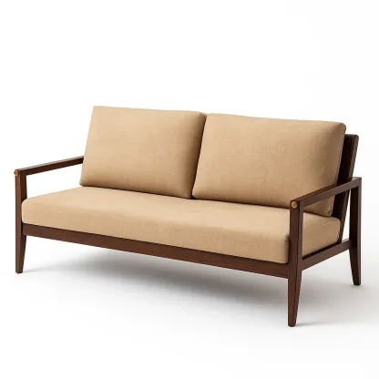 Divano a due posti in lino beige con struttura in legno-CASALIQ