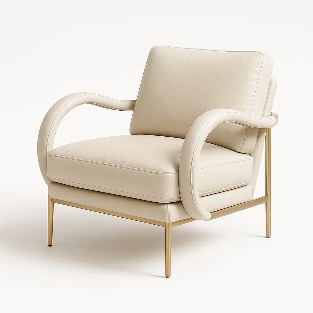 Poltrona in pelle pu crema con struttura in metallo-CASALIQ