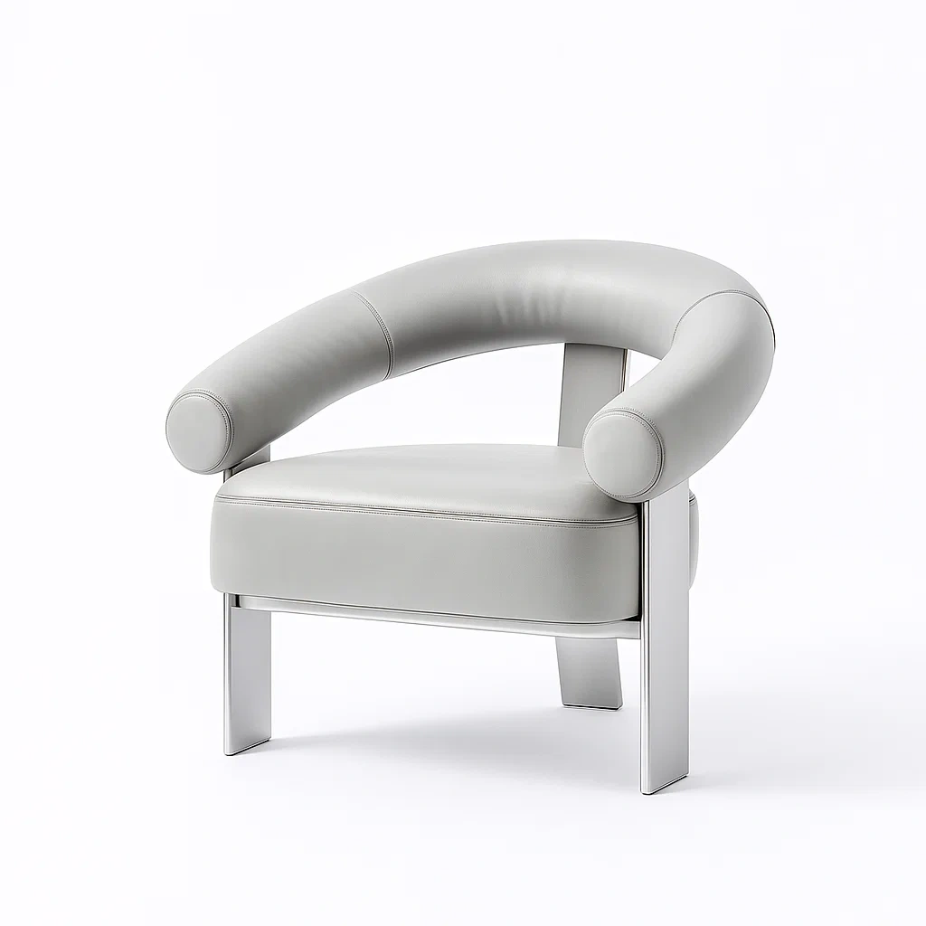 Poltrona in pelle sintetica grigio con struttura in metallo-CASALIQ