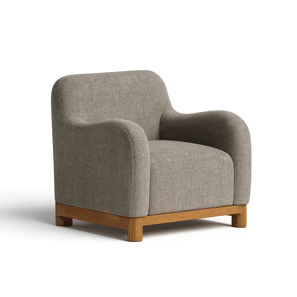 Poltrona in lino e quercia marrone grigio 85x75x90 cm-CASALIQ