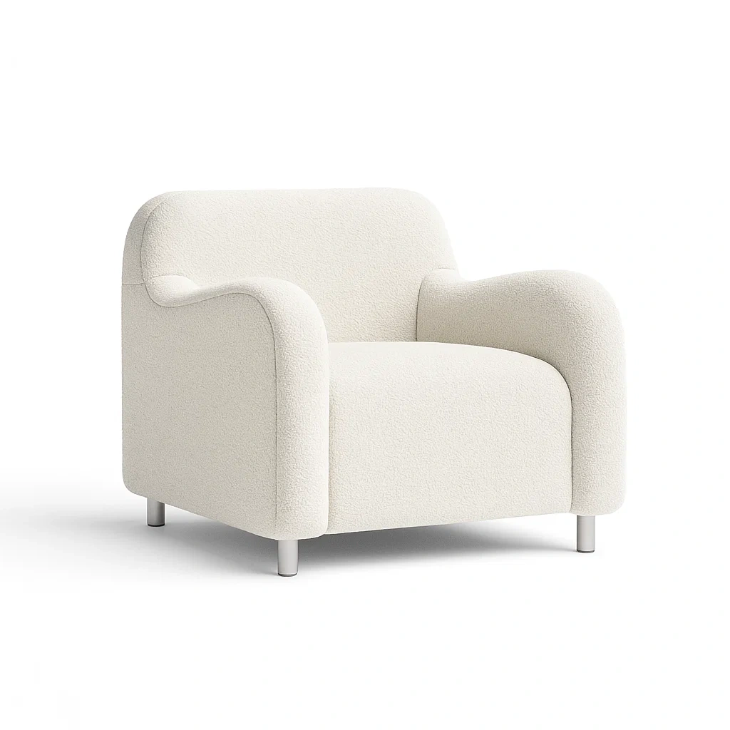 Poltrona in tessuto bouclé crema 80x90x85 cm-CASALIQ