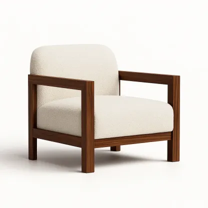 Poltrona in tessuto bouclé con struttura in legno di noce-CASALIQ