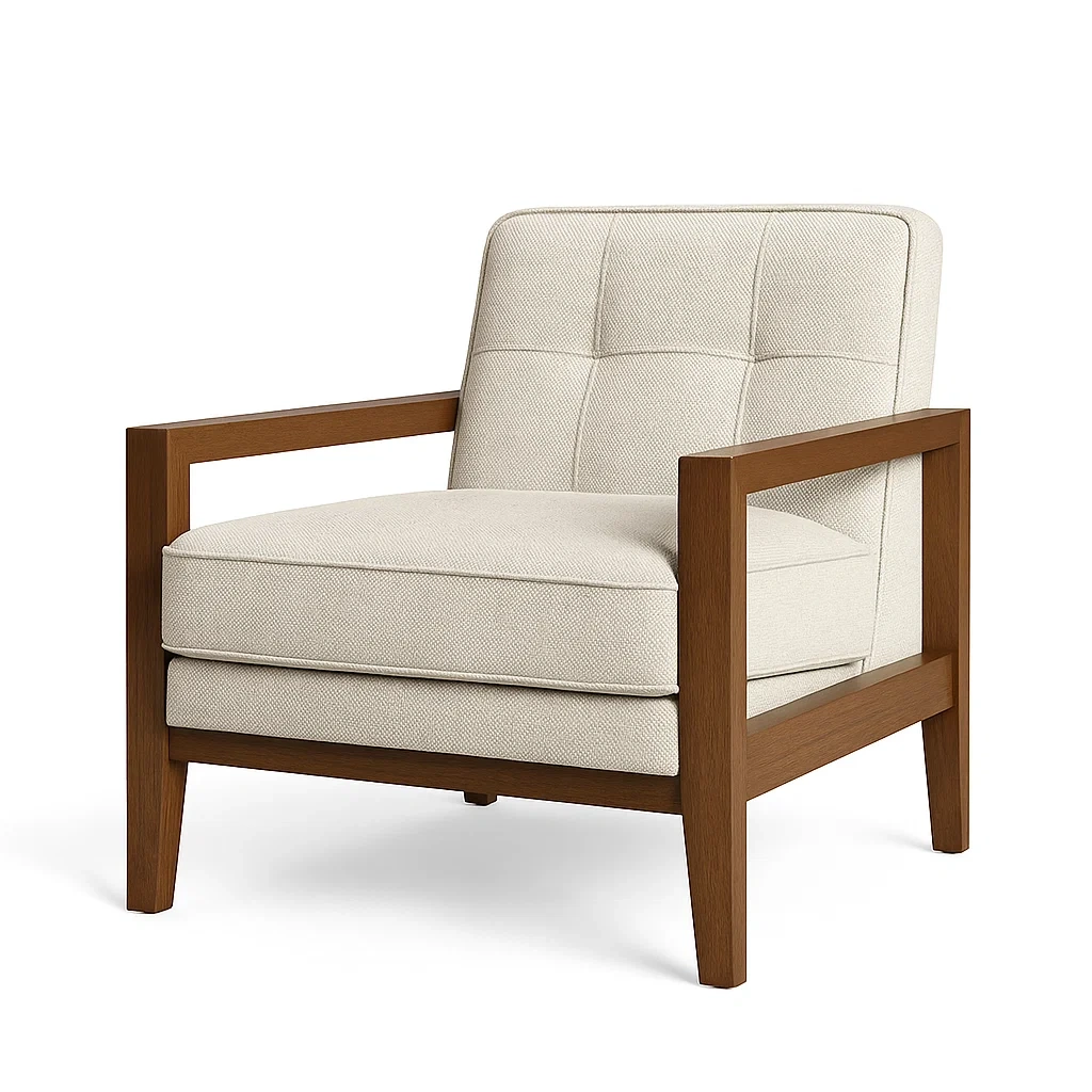 Poltrona in tessuto beige con struttura in legno-CASALIQ