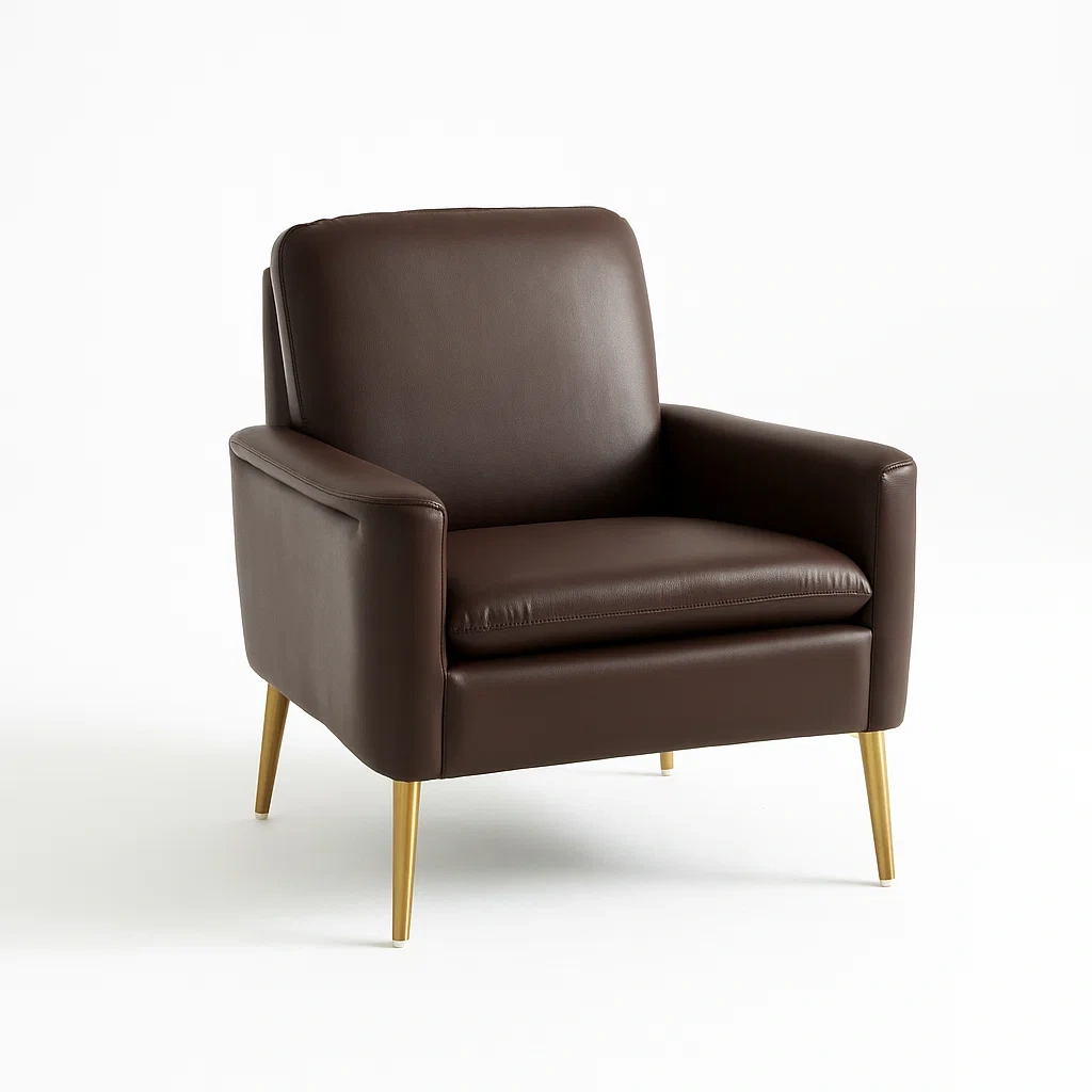 Poltrona in pelle sintetica marrone con gambe in metallo-CASALIQ