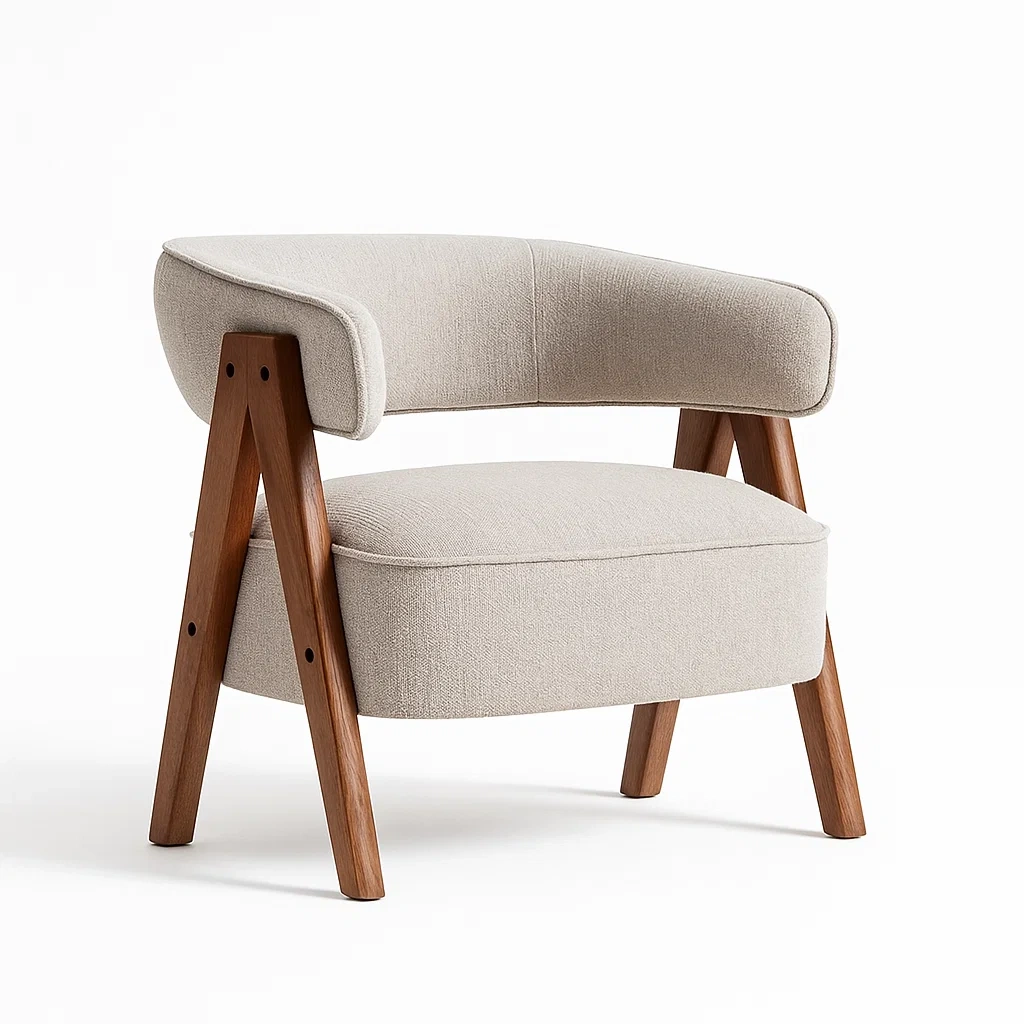 Poltrona in tessuto beige con gambe in legno-CASALIQ