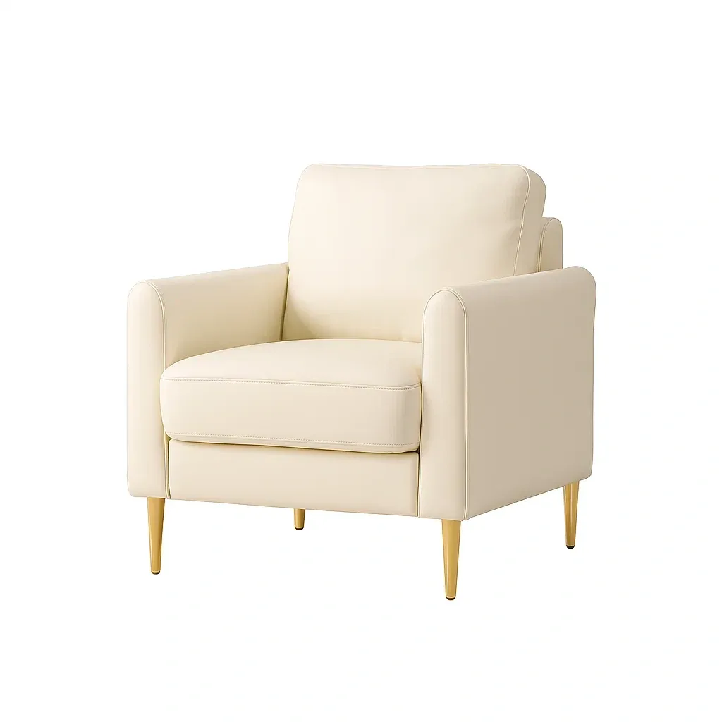 Poltrona in pelle sintetica crema con gambe in legno-CASALIQ