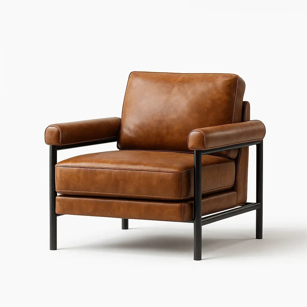 Poltrona in pelle marrone con struttura in metallo-CASALIQ
