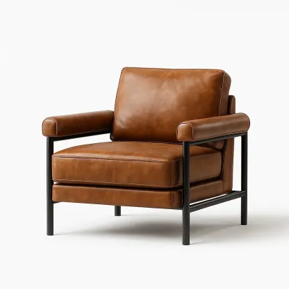 Poltrona in pelle marrone con struttura in metallo-CASALIQ