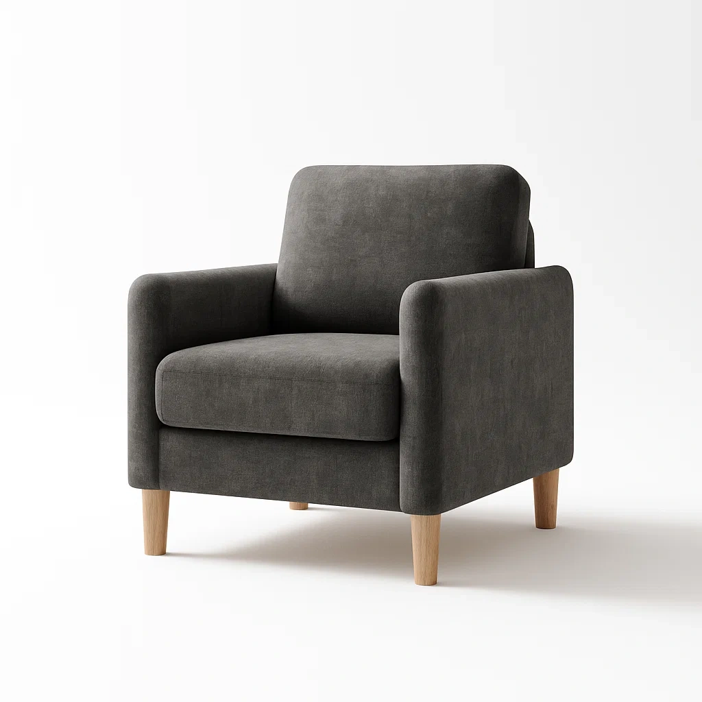 Poltrona in tessuto grigio scuro con gambe in legno-CASALIQ