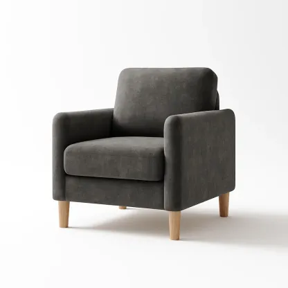 Poltrona in tessuto grigio scuro con gambe in legno-CASALIQ