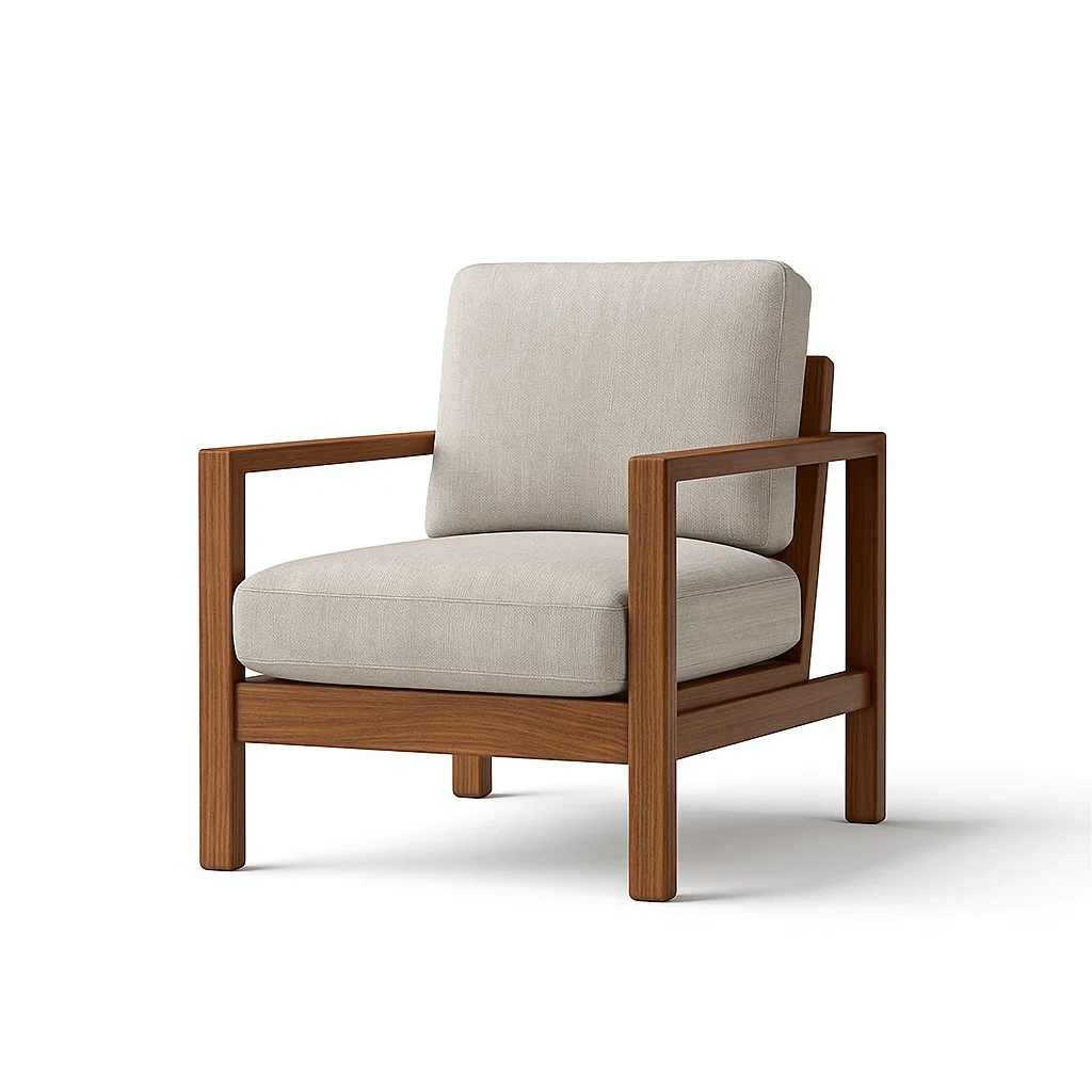 Poltrona in legno e tessuto beige-CASALIQ