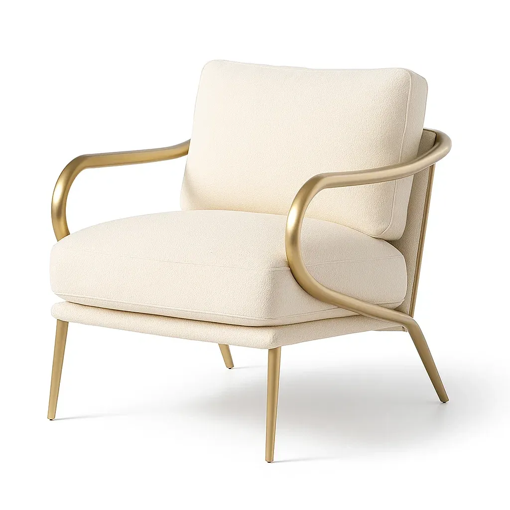 Poltrona in metallo dorato e tessuto bianco-CASALIQ