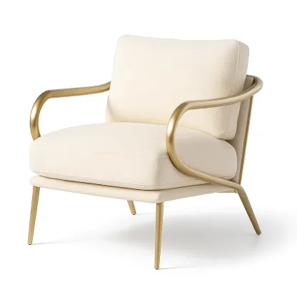 Poltrona in metallo dorato e tessuto bianco-CASALIQ