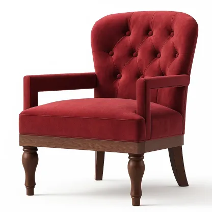 Poltrona in velluto rosso con gambe in legno-CASALIQ