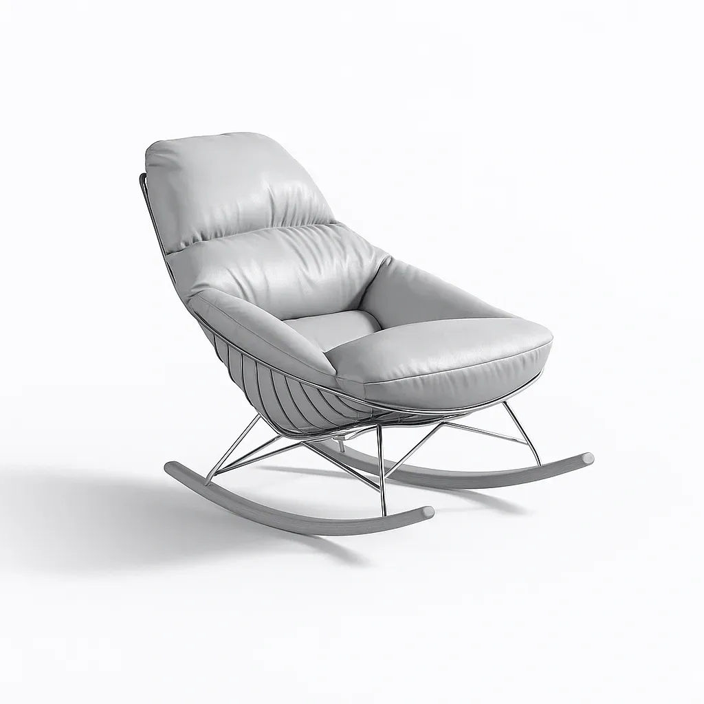 Sedia a dondolo in pelle sintetica grigia con struttura in metallo-CASALIQ