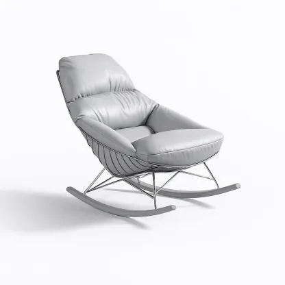Sedia a dondolo in pelle sintetica grigia con struttura in metallo-CASALIQ