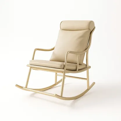 Sedia a dondolo in metallo con rivestimento in ecopelle beige-CASALIQ