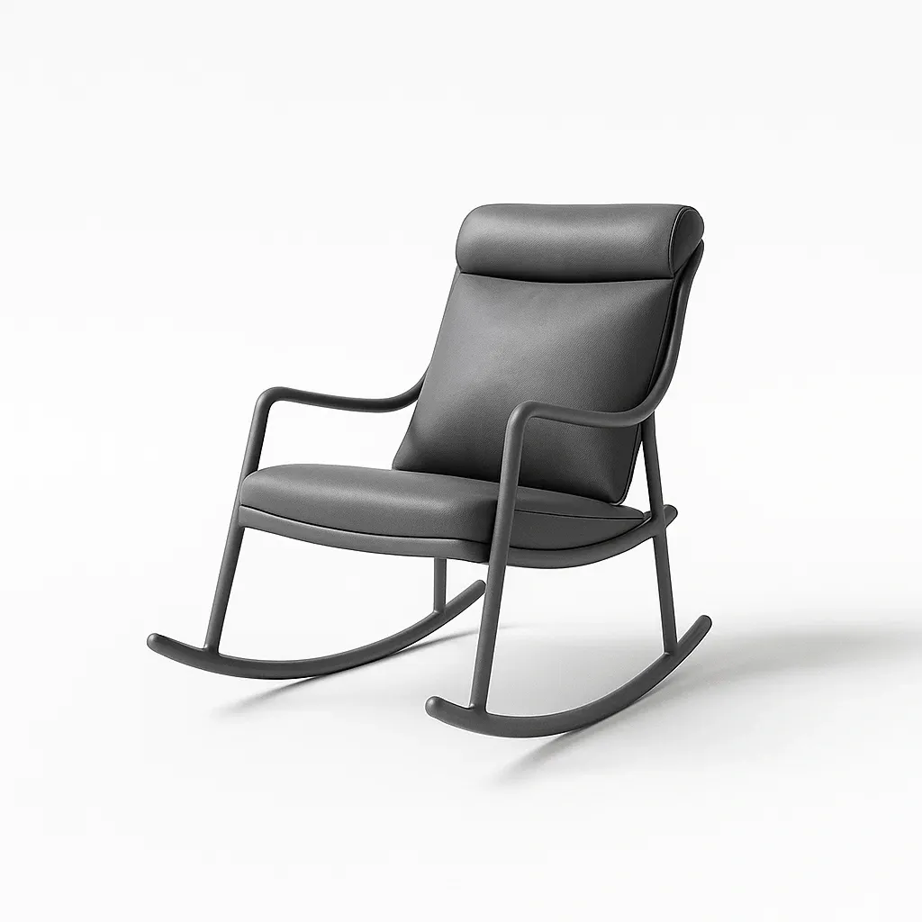 Sedia a dondolo in pelle sintetica grigia con struttura in metallo-CASALIQ