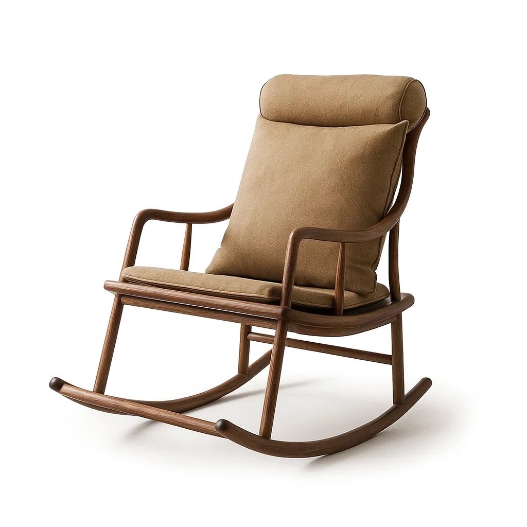 Sedia a dondolo in legno e tessuto marrone-CASALIQ